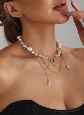 甜酷辣妹饰品八芒星项链女欧美