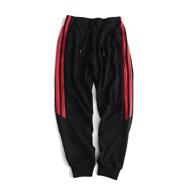 夏季薄款两条杠运动裤宽松针织双扛卫裤子小脚