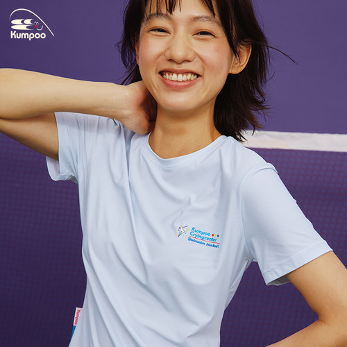 薰风新款羽毛球服男上衣圆领速干运动短袖女t恤衫哭喊中心联名款 - 图1