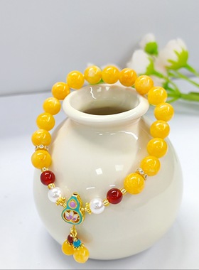 蜜蜡葫芦手串9mm红玛瑙珍珠复古中国名族手串简约新中式