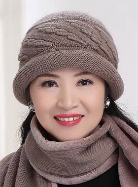针织帽女老年人保暖毛线帽冬季