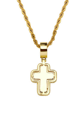 嘻哈时尚T方锆石粉色十字架项链