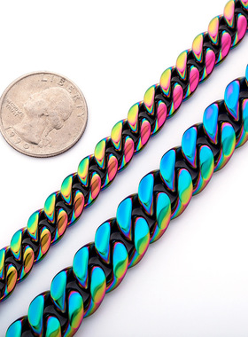 潮流新款淬火彩色古巴链嘻哈男士