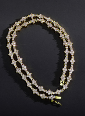 欧美满锆梅花网球手链项链嘻哈说