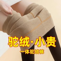 DGVV camel cotton high waist pants female spring autumn and winter outside wearing expats high and warm pants plus suede thickened stomatpants with underpants