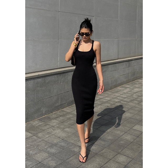 Women's I-shaped narrow shoulder bag hip vest dress