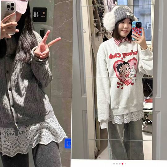 2025叠穿裙屁帘下摆卫衣蕾丝打底神器叠穿打底裙小白裙遮胯半身裙