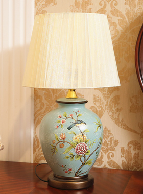 美式花鸟陶瓷台灯摆件温馨