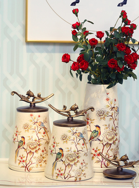 花鸟罐欧式风时尚软装饰品摆件