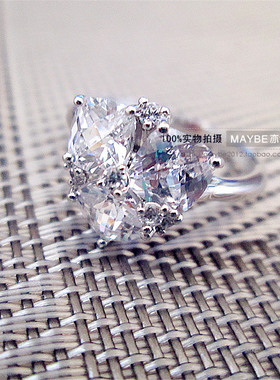 韩国时尚风超闪镀18k白金戒指