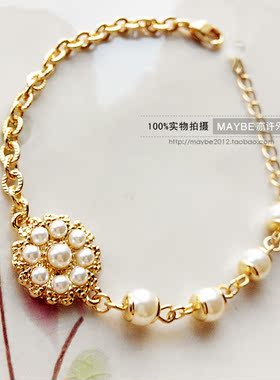 韩版欧美风金色珍珠百搭戒指项链