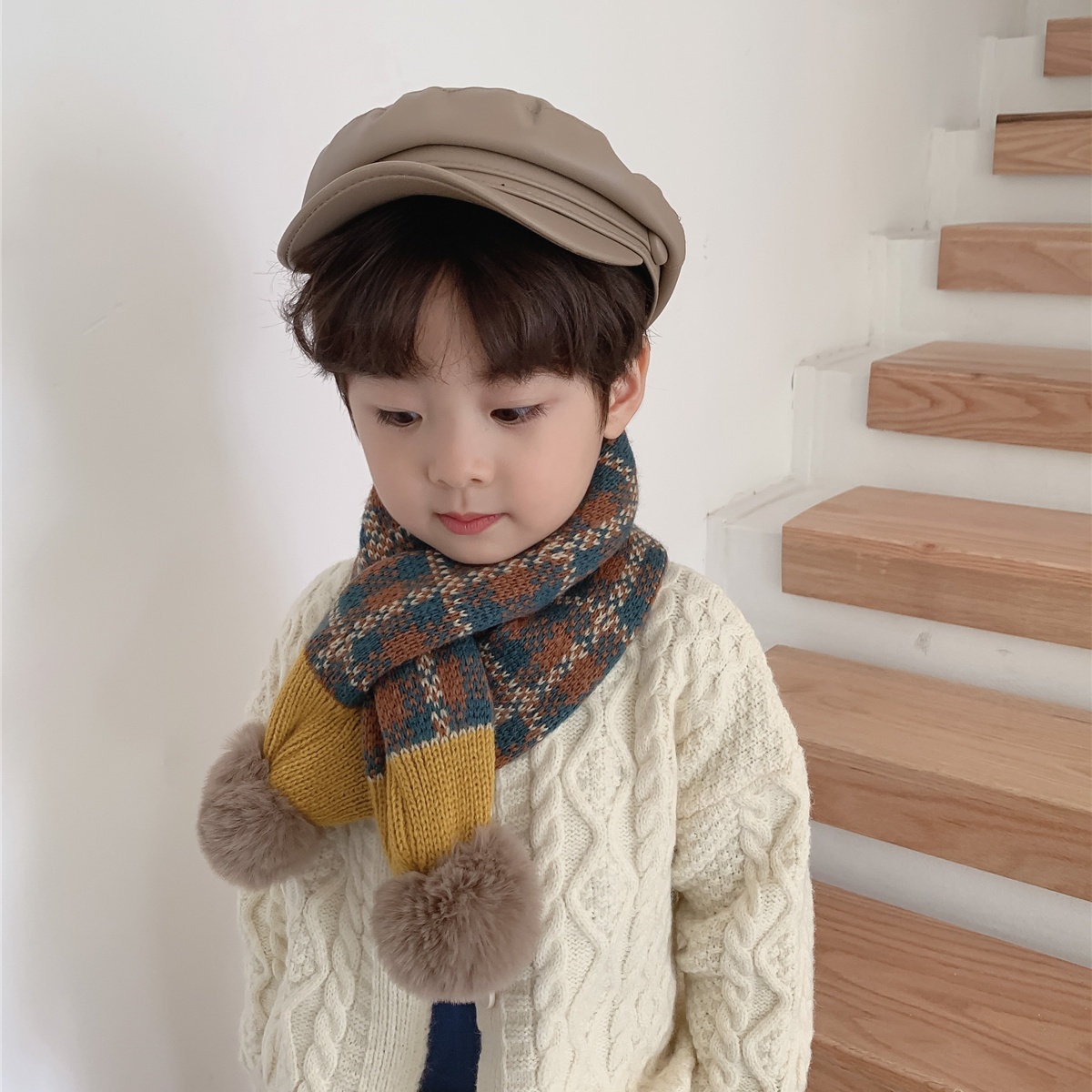 韩版儿童围巾针织交叉男童女童围脖冬季保暖脖套卡通宝宝毛线围脖,淘宝优惠券,粉丝福利购,淘宝优惠卷
