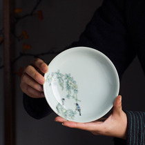 Jingdezhen Handpainted Haitang Ceramic Lid Bowl with Dried Bubble Table Pots cushion pine stone green powder Colorful Pot bearing tray Tea bearing plate