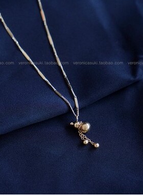 小众设计18K金色葫芦项链女短款毛衣链简约百搭颈链ins