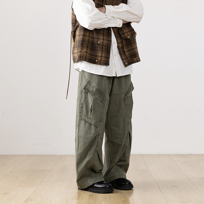 水曜日定休美式褶皱垂感工装休闲裤男拖地百搭秋季新款潮牌长裤子 - 图1