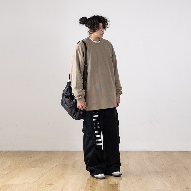 水曜日定休美式褶皱垂感工装休闲裤男拖地百搭秋季新款潮牌长裤子 - 图0