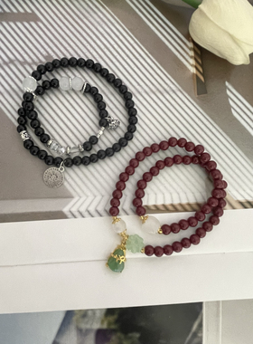 新款朱砂红色黑色手链葫芦吊坠轻奢小众双圈叠戴手串多层男女可戴
