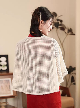 夏季薄款旗袍斗篷蕾丝针织披肩女