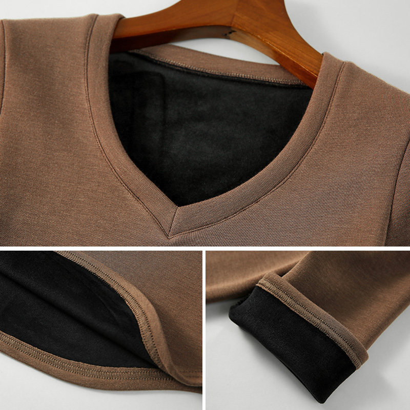 加绒加厚V领中袖T恤女内搭保暖上衣秋冬新款韩版修身显瘦打底女装,淘宝优惠券,粉丝福利购,淘宝优惠卷