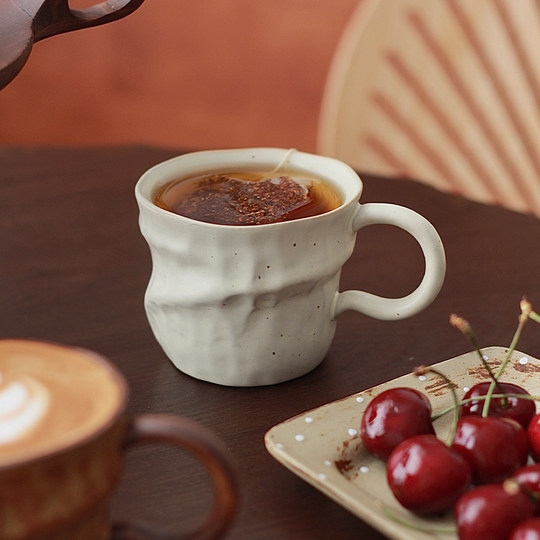 胡桃集市日式复古侘寂风咖啡杯不规则手作粗陶杯拿铁拉花下午茶杯