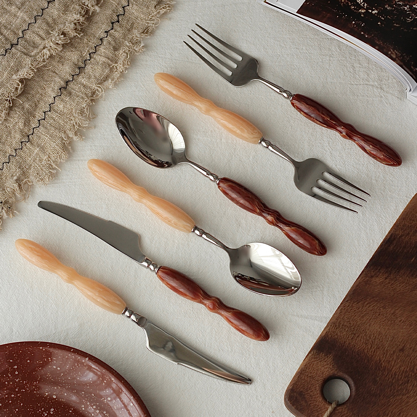 胡桃集市 高颜值法式刀叉勺三件套高档餐具牛排刀主餐叉304不锈钢,淘宝优惠券,粉丝福利购,淘宝优惠卷