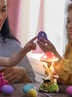 露台室外树脂工艺品动物摆件太阳能蘑菇灯兔子草坪灯装饰庭院阳台