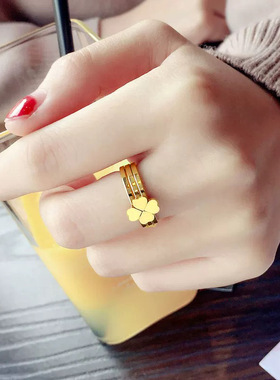 轻奢网红同款玫瑰金色四叶草戒指三合一可拆分指环送朋友闺蜜