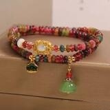 彩虹碧玺算盘珠双圈手链女款新中式轻奢小众精致荷叶莲蓬吊坠