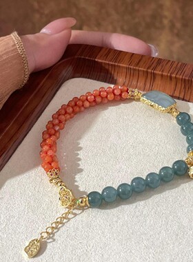 精工南红危料A货翡翠敦煌配色新中式大梦敦煌手链DlY手工别致款
