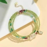 转运珠水晶手链四叶草三圈串珠手链女小众红宝石项链手串二合一
