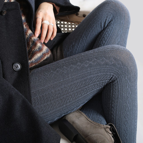 高支羊毛 薄绒加厚保暖 条纹花纹连裤袜抗起球打底 精致优雅舒适 - 图0