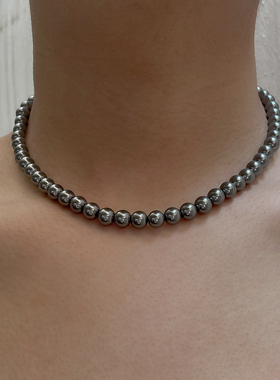高级感爆款春夏灰色人造珍珠项链