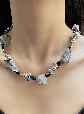个性碎石头串珠项链高级感