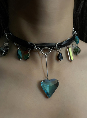 小众设计颈链蓝色海洋之心锁骨链