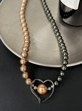 小众设计串珠珍珠项链爱心吊坠