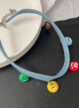 牛仔布颈链choker锁骨链小众设计