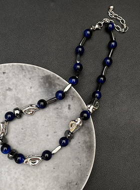 新款蓝色珠子不规则串珠项链