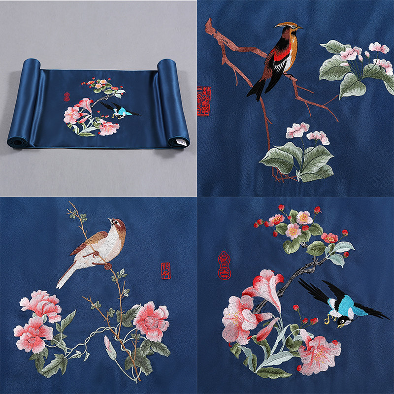 优质人气中式简约花鸟刺绣绸缎桌旗餐垫抱枕靠垫椅垫床旗包邮流苏,淘宝优惠券,粉丝福利购,淘宝优惠卷