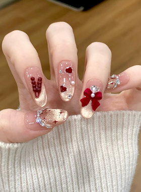 心动丝绒结红色系糖葫芦新年美甲