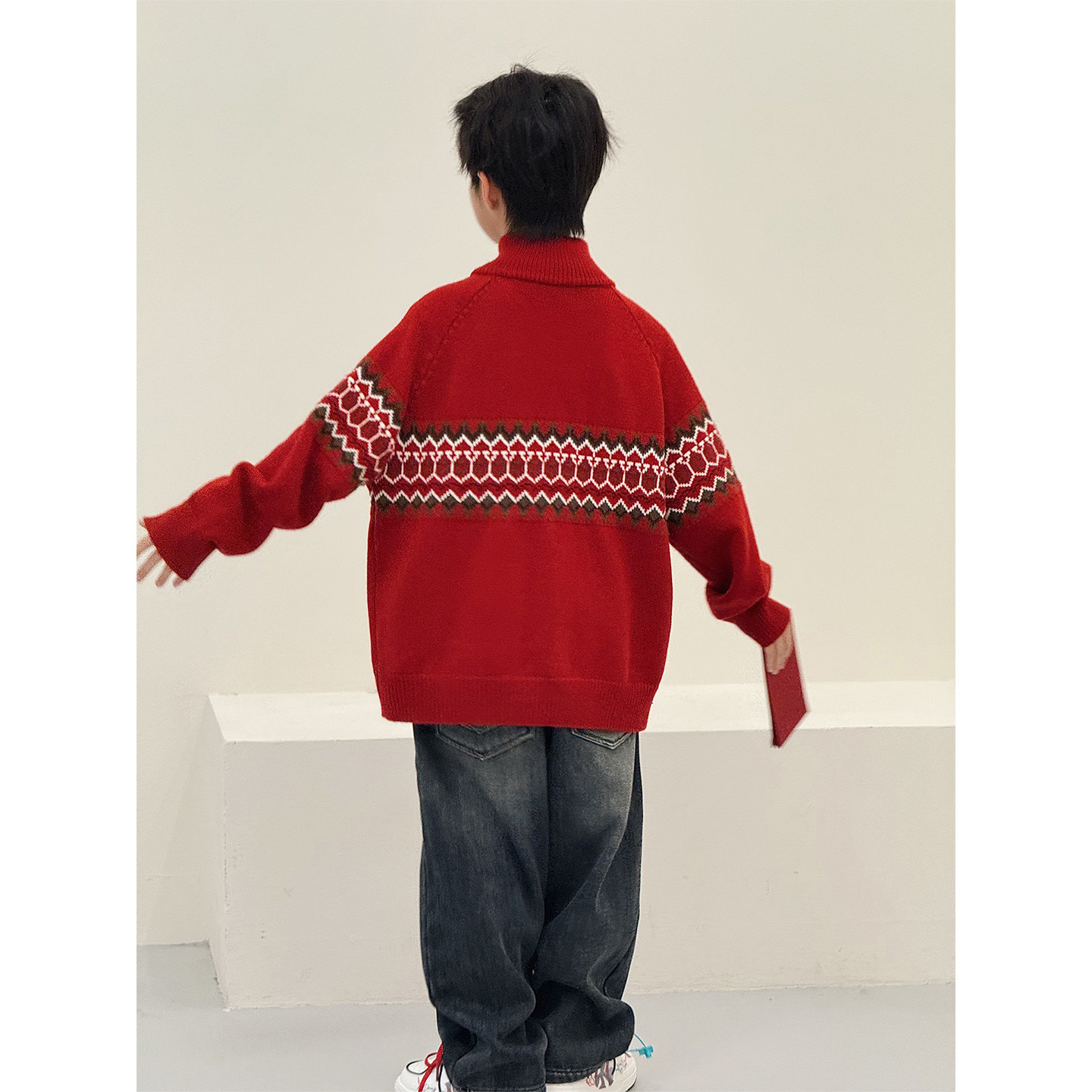 男童毛衣2025冬装新款红色新年拜年服加厚开衫毛线衣儿童针织外套,淘宝优惠券,粉丝福利购,淘宝优惠卷