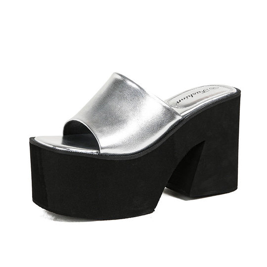 Tacón grueso de 11 cm, tacones súper altos, plataforma impermeable, bizcocho, suela gruesa, sandalias plateadas para uso exterior, zapatillas de boca de pez de moda para mujer