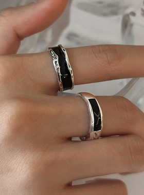 Z小姐女纯银日韩黑色滴釉戒指