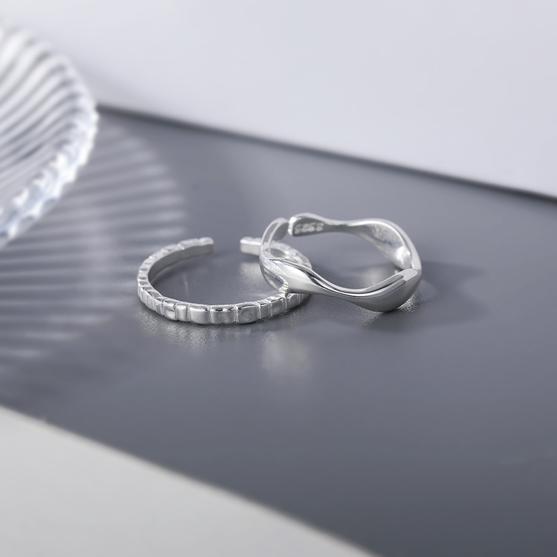Z小姐925纯银不规则混搭食指戒指女小众设计2024年新款潮开口指环 - 图0