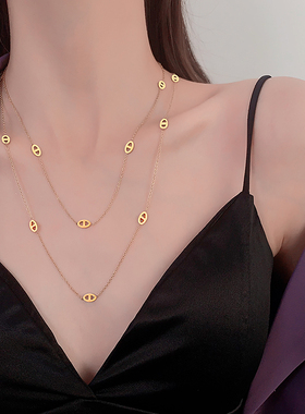 Z小姐双层钛钢猪鼻子项链女