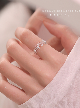 Z小姐925纯银镂空花朵戒指