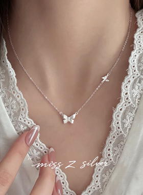 Z小姐925纯银双栖蝶影项链