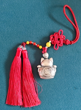 足银999招财猫汽车挂件纯银后视镜高档车载挂饰新年生日礼物