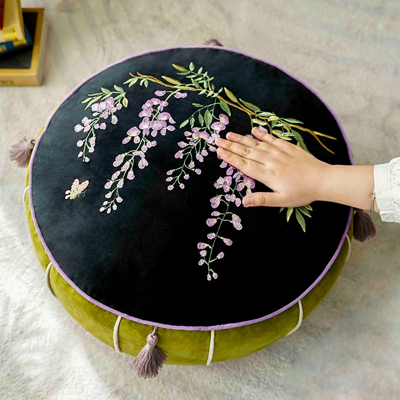 法式紫藤花刺绣坐墩客厅榻榻米坐垫阳台飘窗地上懒人沙发看书蒲团,淘宝优惠券,粉丝福利购,淘宝优惠卷