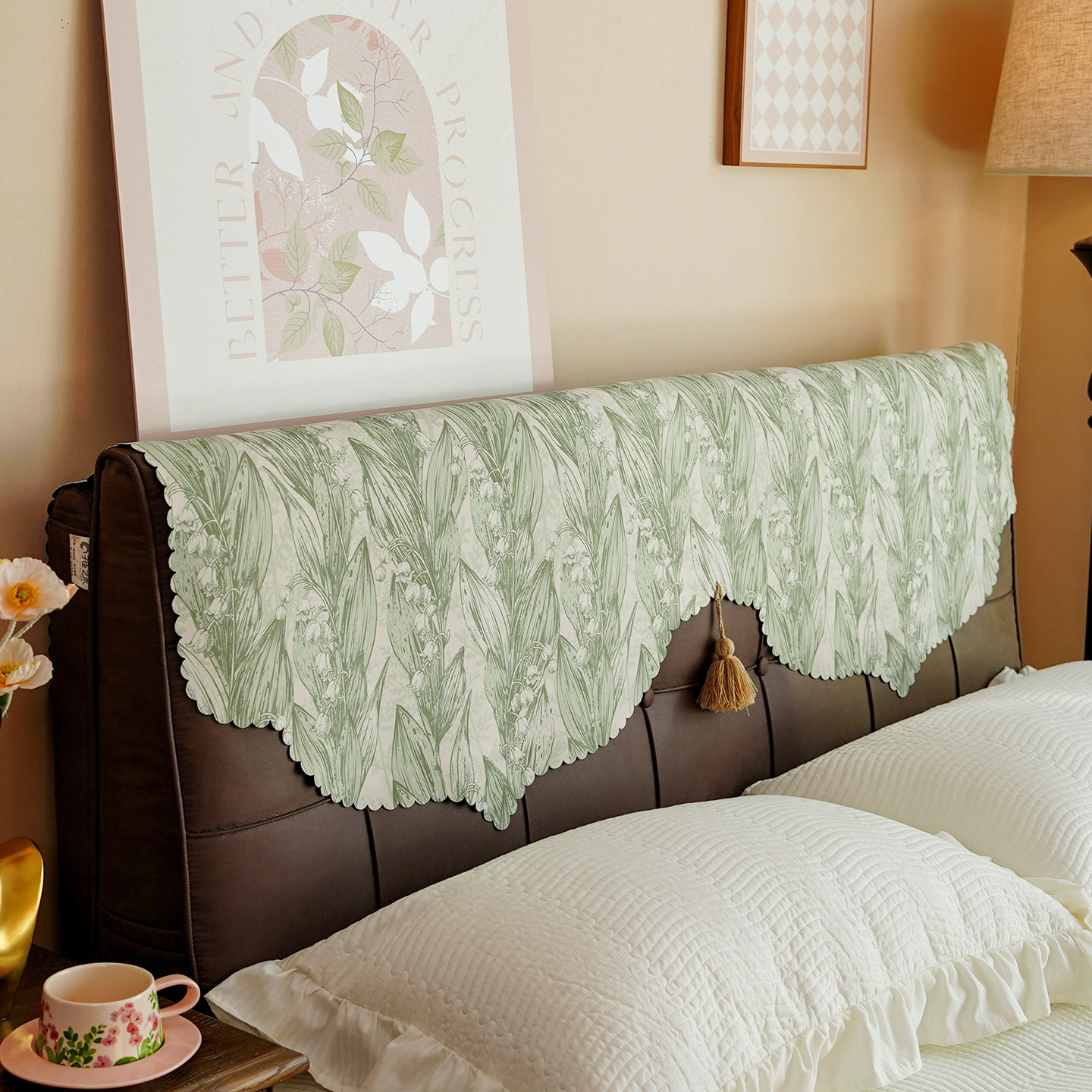 铃兰床头盖巾法式高级感床头保护罩万能通用床头靠背盖巾遮丑神器,淘宝优惠券,粉丝福利购,淘宝优惠卷