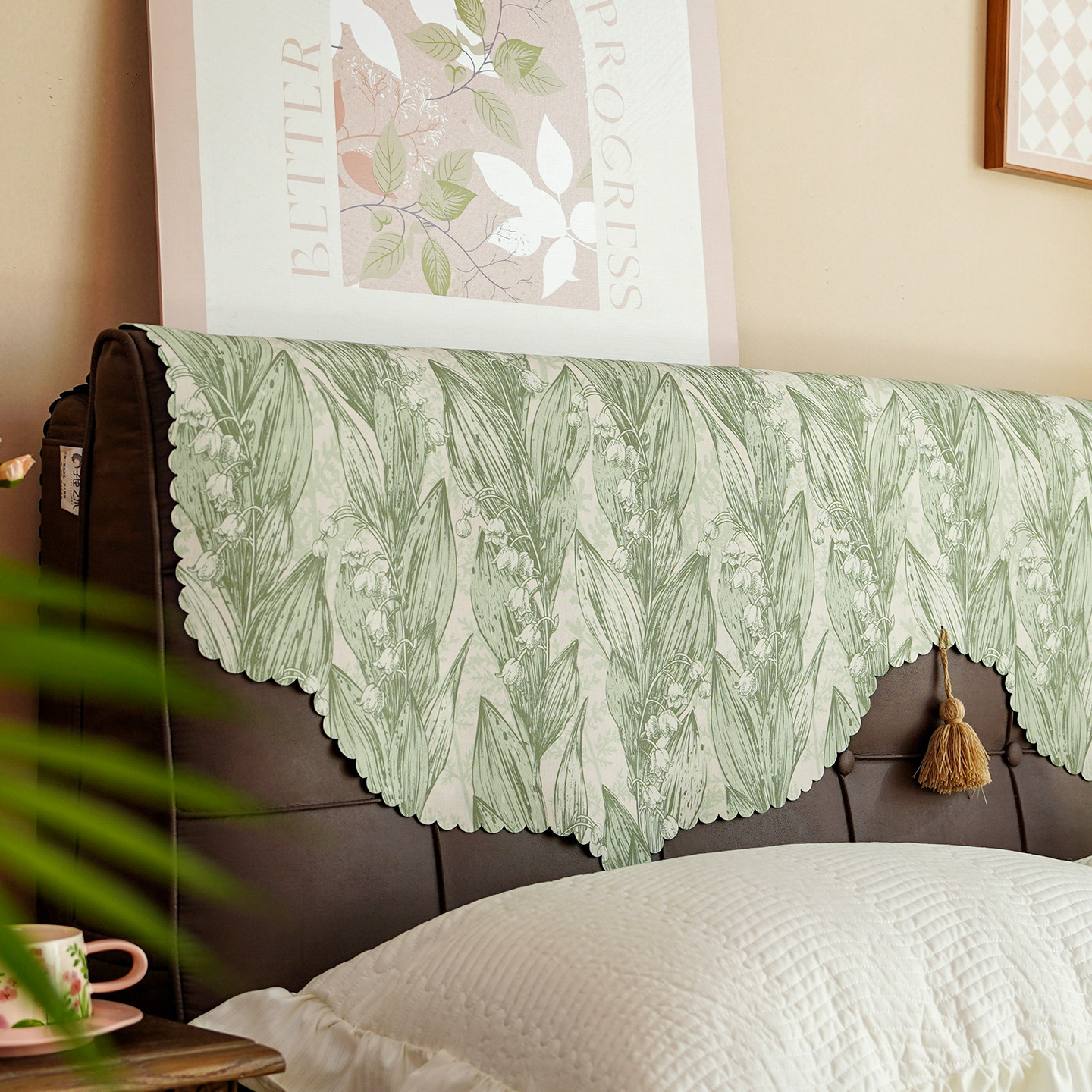 铃兰床头盖巾法式高级感床头保护罩万能通用床头靠背盖巾遮丑神器,淘宝优惠券,粉丝福利购,淘宝优惠卷